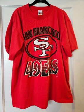Vintage 90s San Francisco 49ers T Shirt Artex Red XL Single Stitch NFL